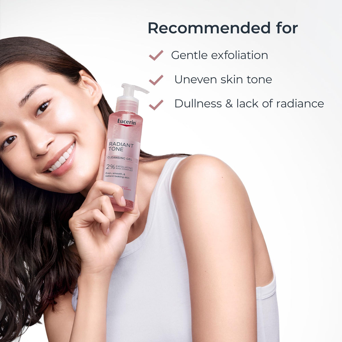 Eucerin Radiant Tone Cleansing Gel 2% AHA application on skin