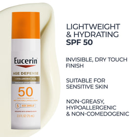 Eucerin Sun Age Defense Face Sunscreen Lotion SPF 50 on a flat surface