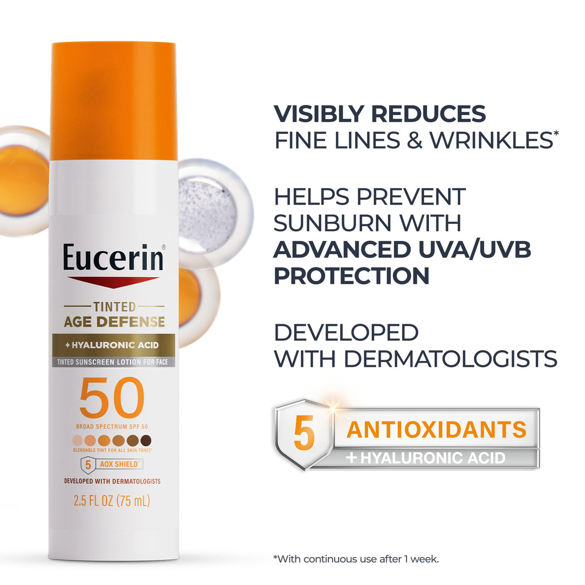 Eucerin Sun Tinted Age Defense Face Lotion SPF 50 texture on skin