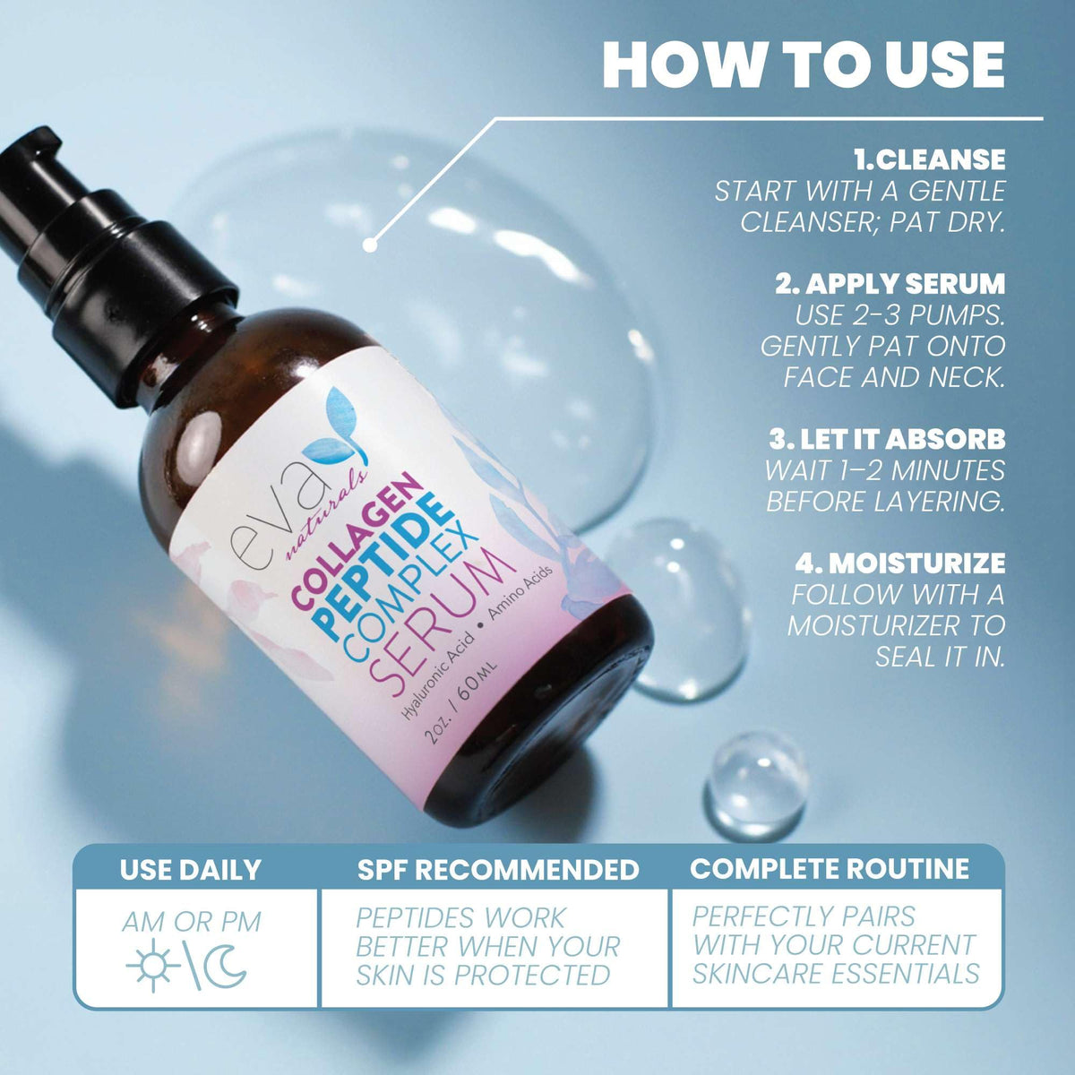 Eva Naturals Multi Peptide Face Serum in lifestyle setting