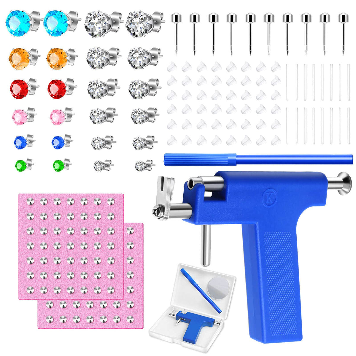 Evatage ear piercing gun kit with stainless steel studs and colourful earrings