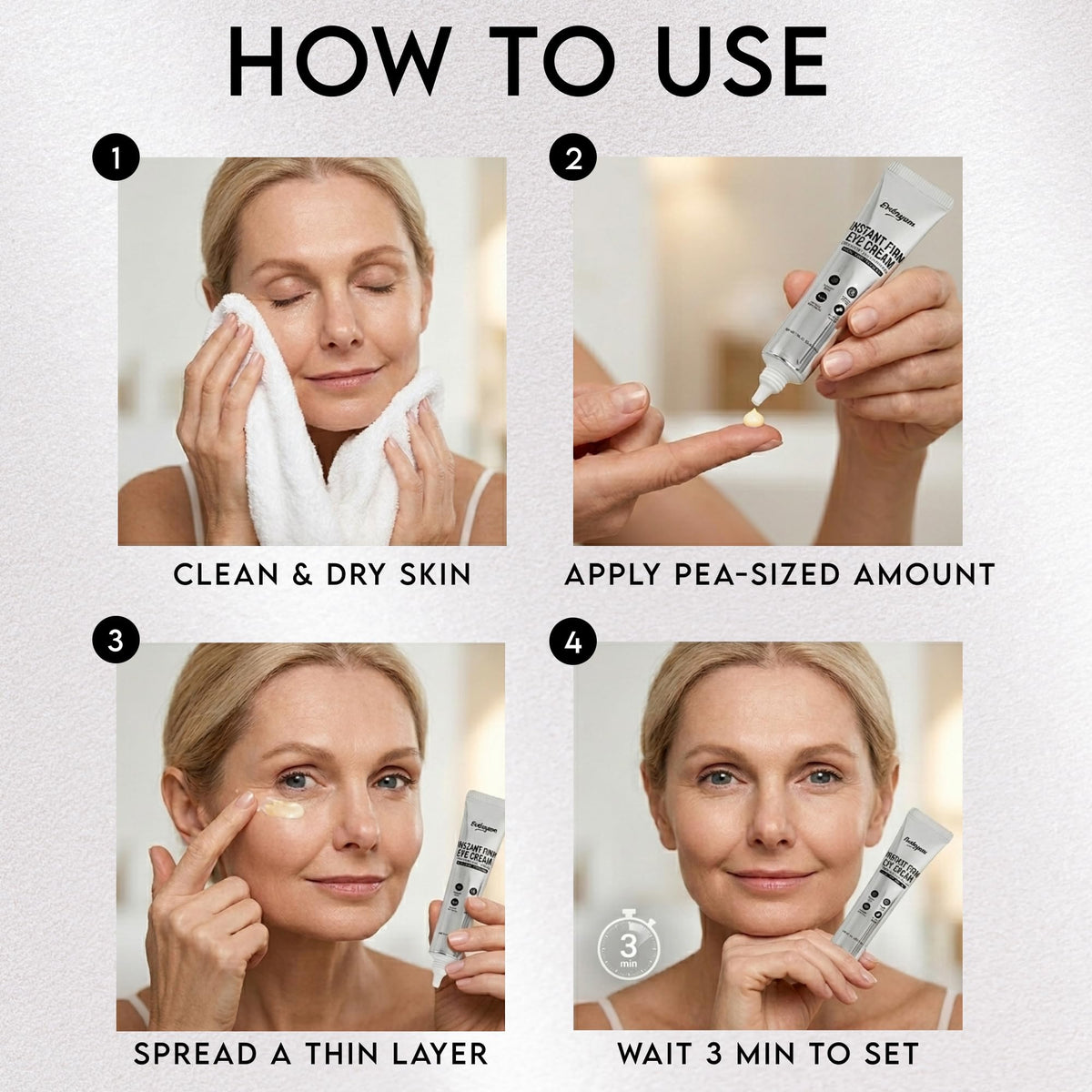 Evdayam Instant Eye Tightener Cream 15ml with makeup products