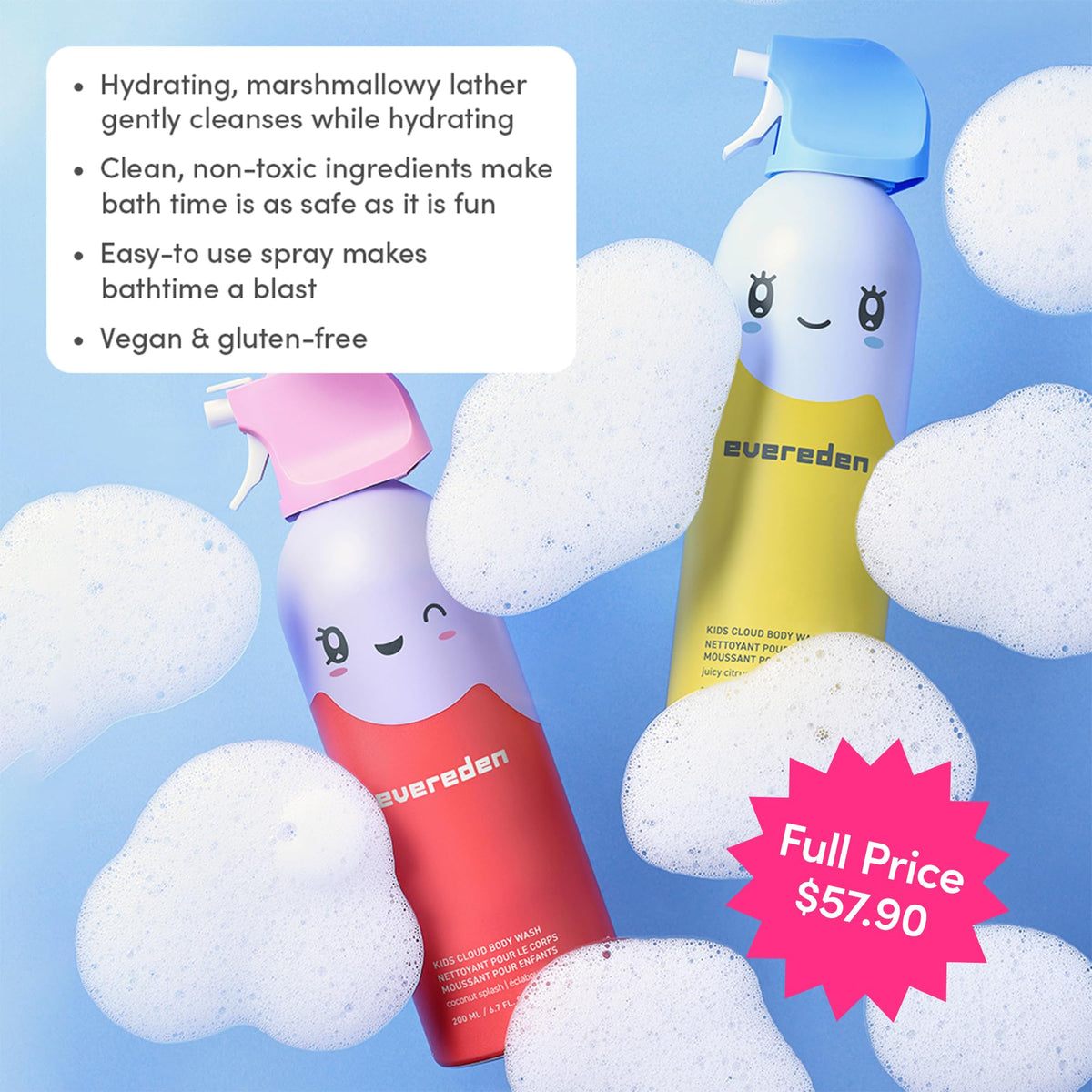 Evereden Kids Body Wash Foam Duo Coconut Splash close-up view