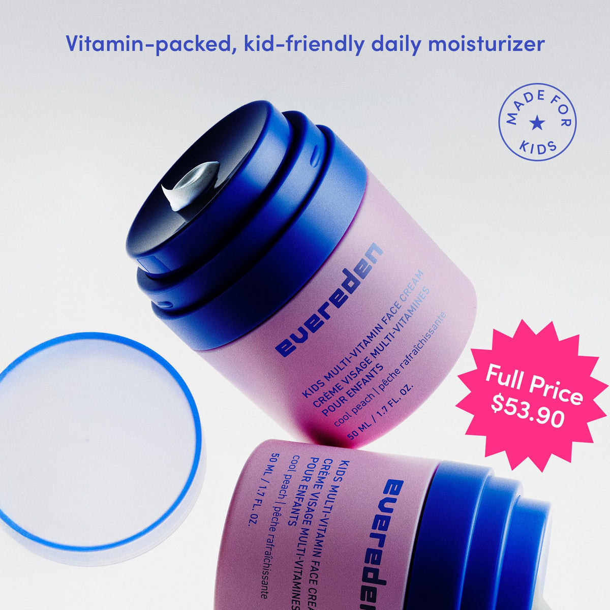 Evereden Kids Face Cream 2-Pack Peach on a bathroom counter