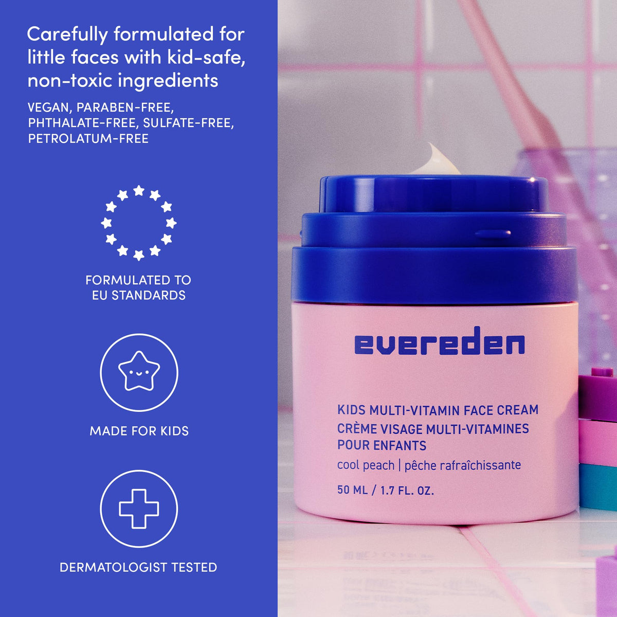 Evereden Kids Face Cream 2-Pack Peach with a child applying