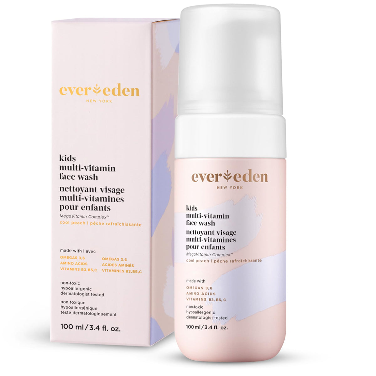 Evereden Kids Multi-Vitamin Face Wash 170g front view with cool peach scent