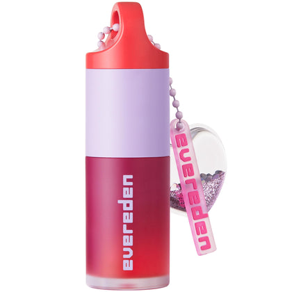 Evereden Kids Tinted Lip Oil Red front view with glitter heart keychain