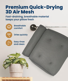 Everlasting Comfort Bath Pillow hanging on a towel rack