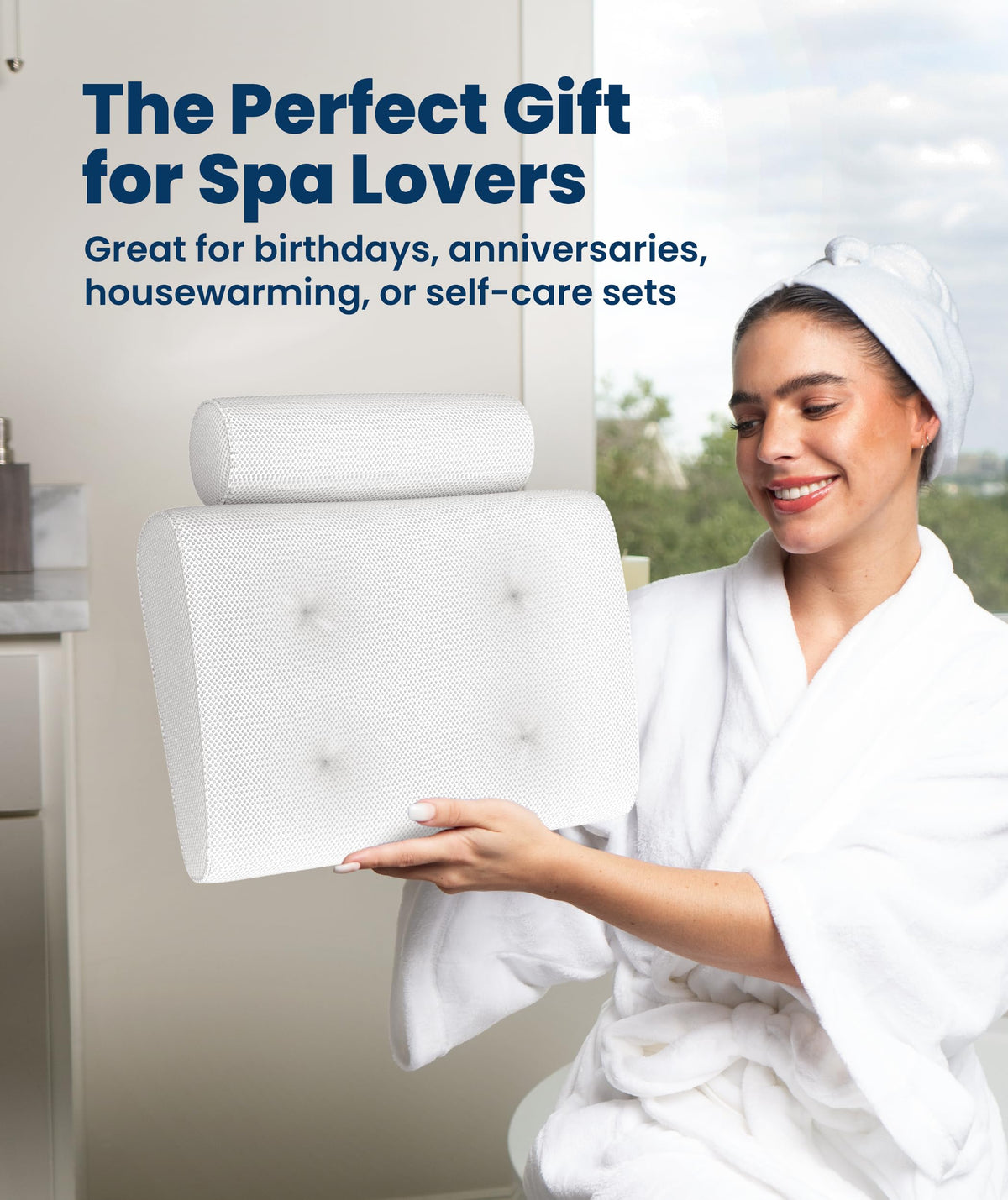 Everlasting Comfort Bath Pillow in a relaxing spa environment
