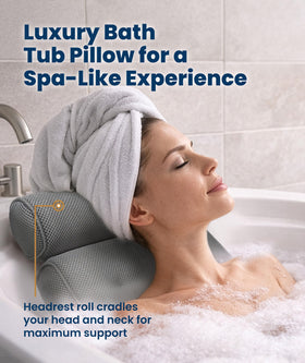 Everlasting Comfort Bath Pillow with suction cups attached to a tub