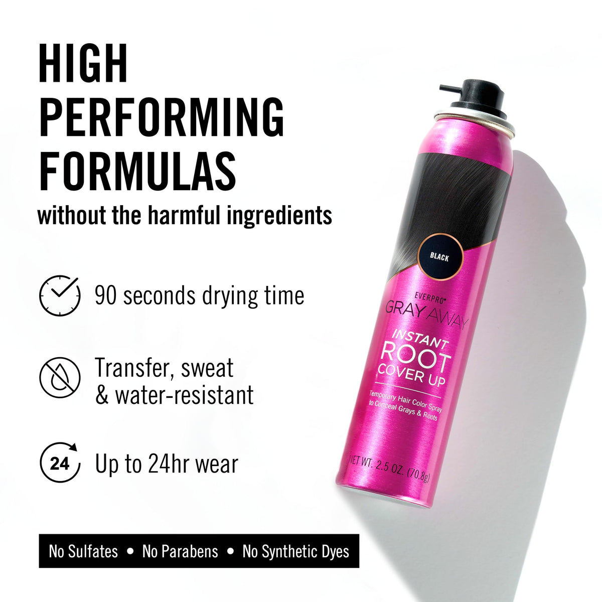 EVERPRO Gray Away Instant Root Cover Up Spray 2.5oz Black nozzle close-up