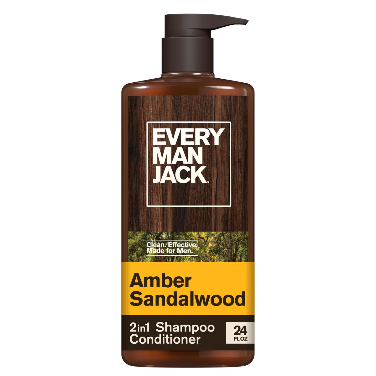 Every Man Jack 2-in-1 Shampoo & Conditioner Amber Sandalwood 24 oz front view