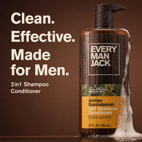 Every Man Jack 2-in-1 Shampoo & Conditioner Amber Sandalwood bottle side view
