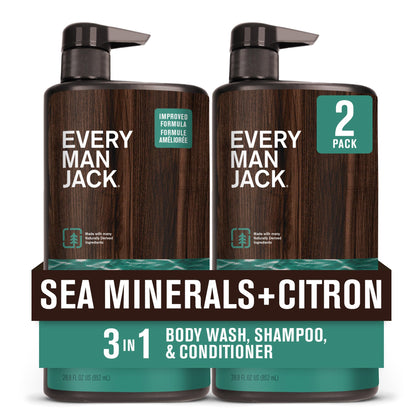 Every Man Jack 3-in-1 Body Wash Sea Minerals Citron 2-pack front view