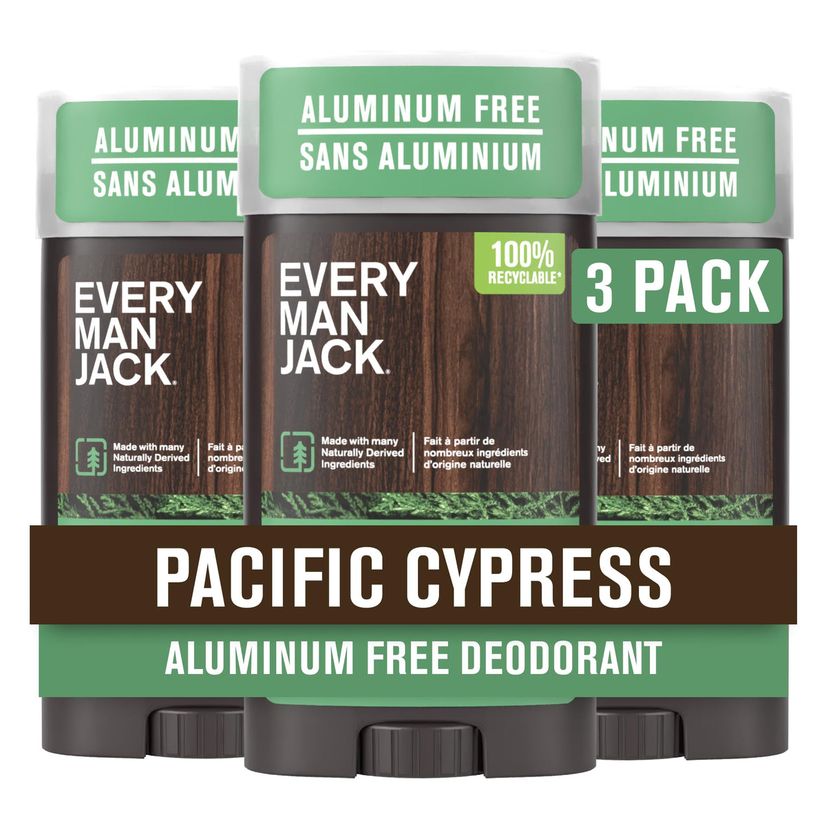 Every Man Jack Aluminium Free Deodorant Pacific Cypress 3-Pack front view