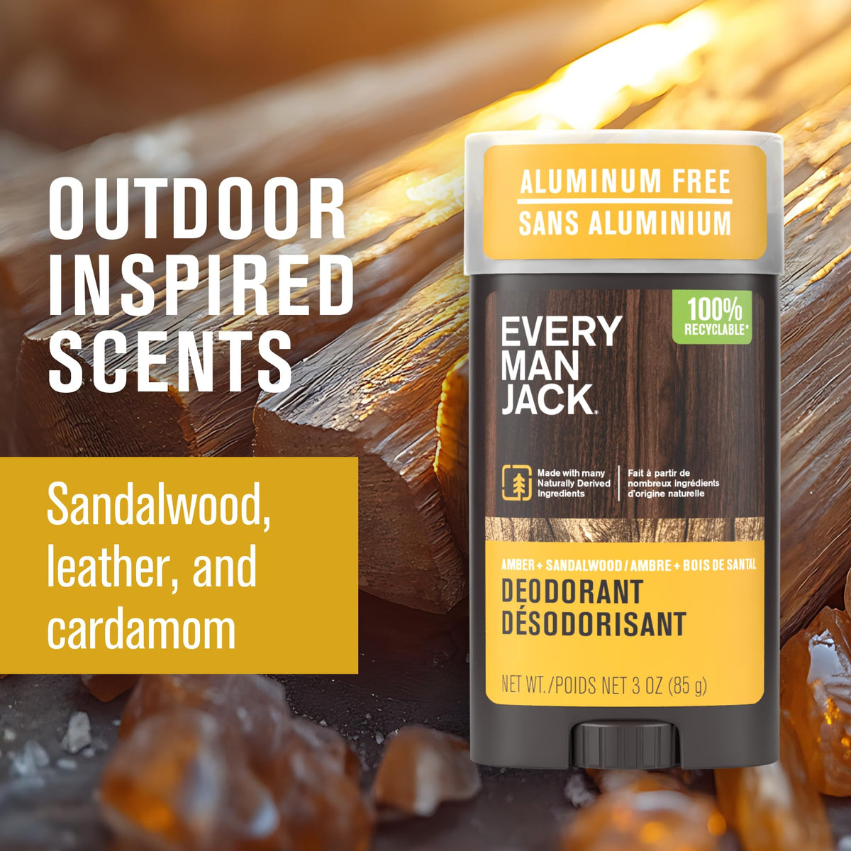 Every Man Jack Aluminum Free Deodorant 3-Pack Amber Sandalwood packaging