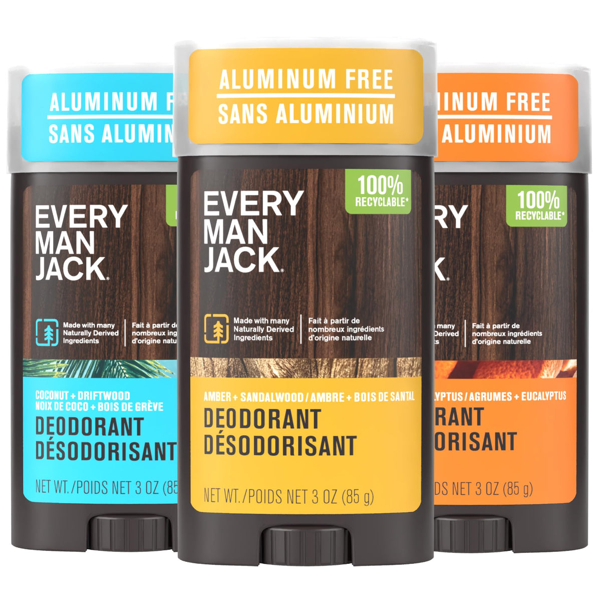 Every Man Jack Aluminum Free Deodorant 3-Pack front view