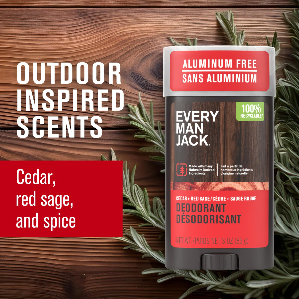 Every Man Jack Aluminum Free Deodorant Cedar Red Sage close-up of the stick