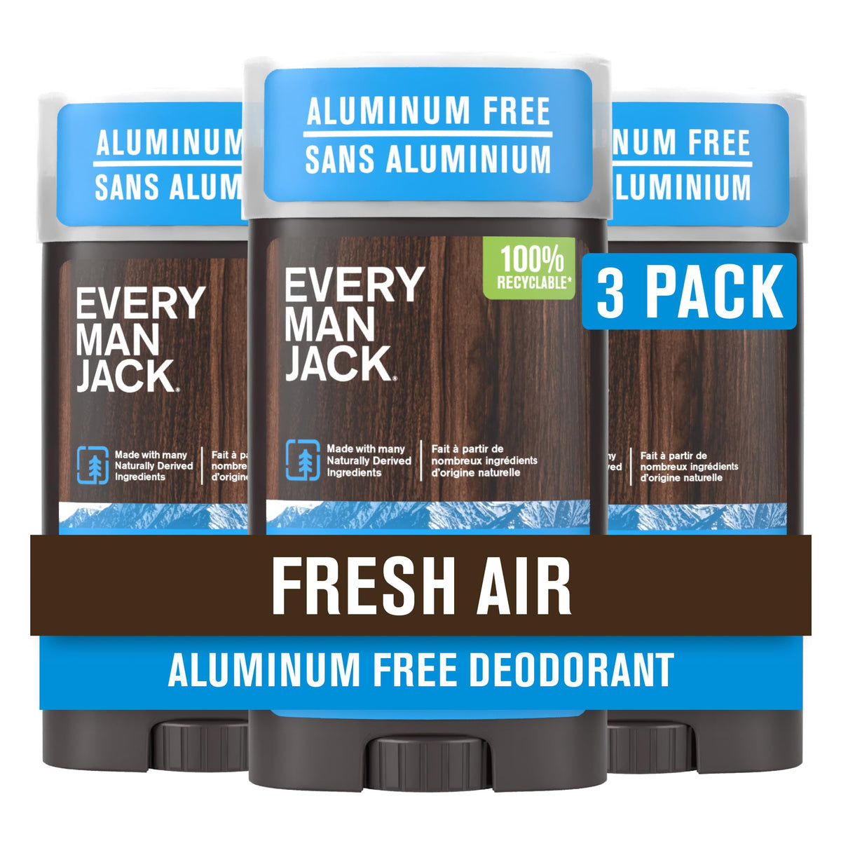 Every Man Jack Aluminum Free Deodorant Fresh Air 3-pack front view