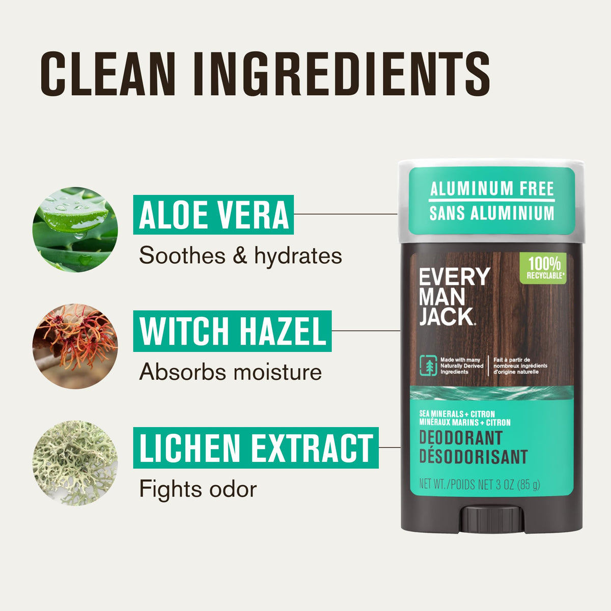 Every Man Jack Aluminum Free Deodorant Sea Minerals Citron ingredients list
