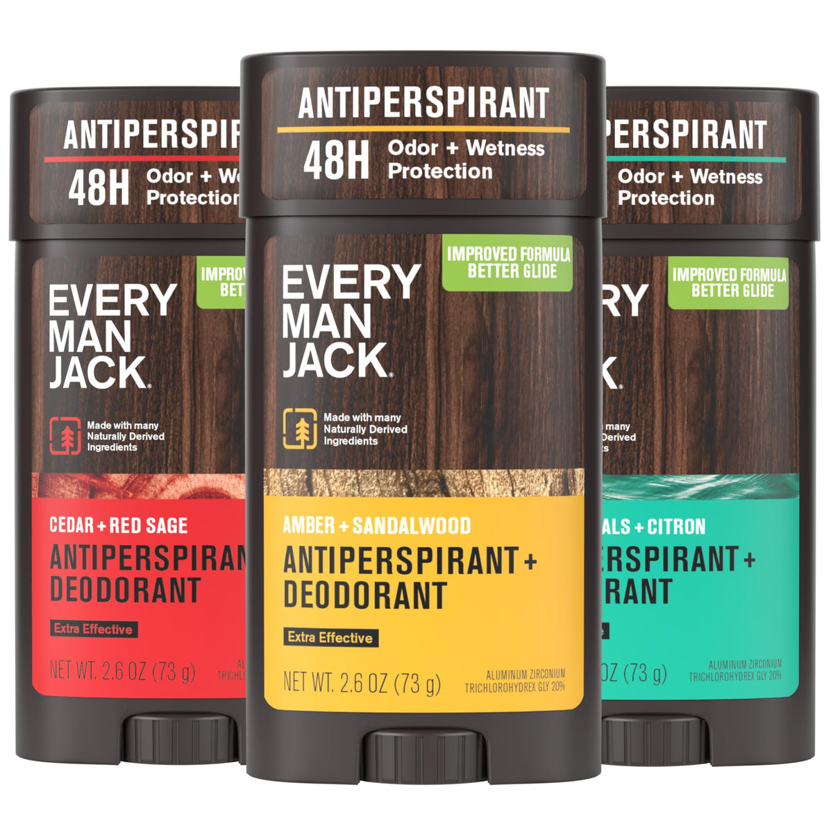 Every Man Jack Antiperspirant Deodorant variety pack with three sticks