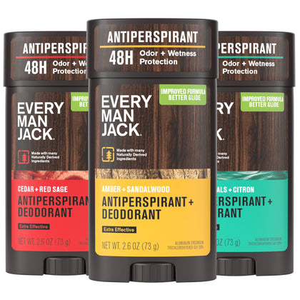 Every Man Jack Antiperspirant Deodorant variety pack with three sticks