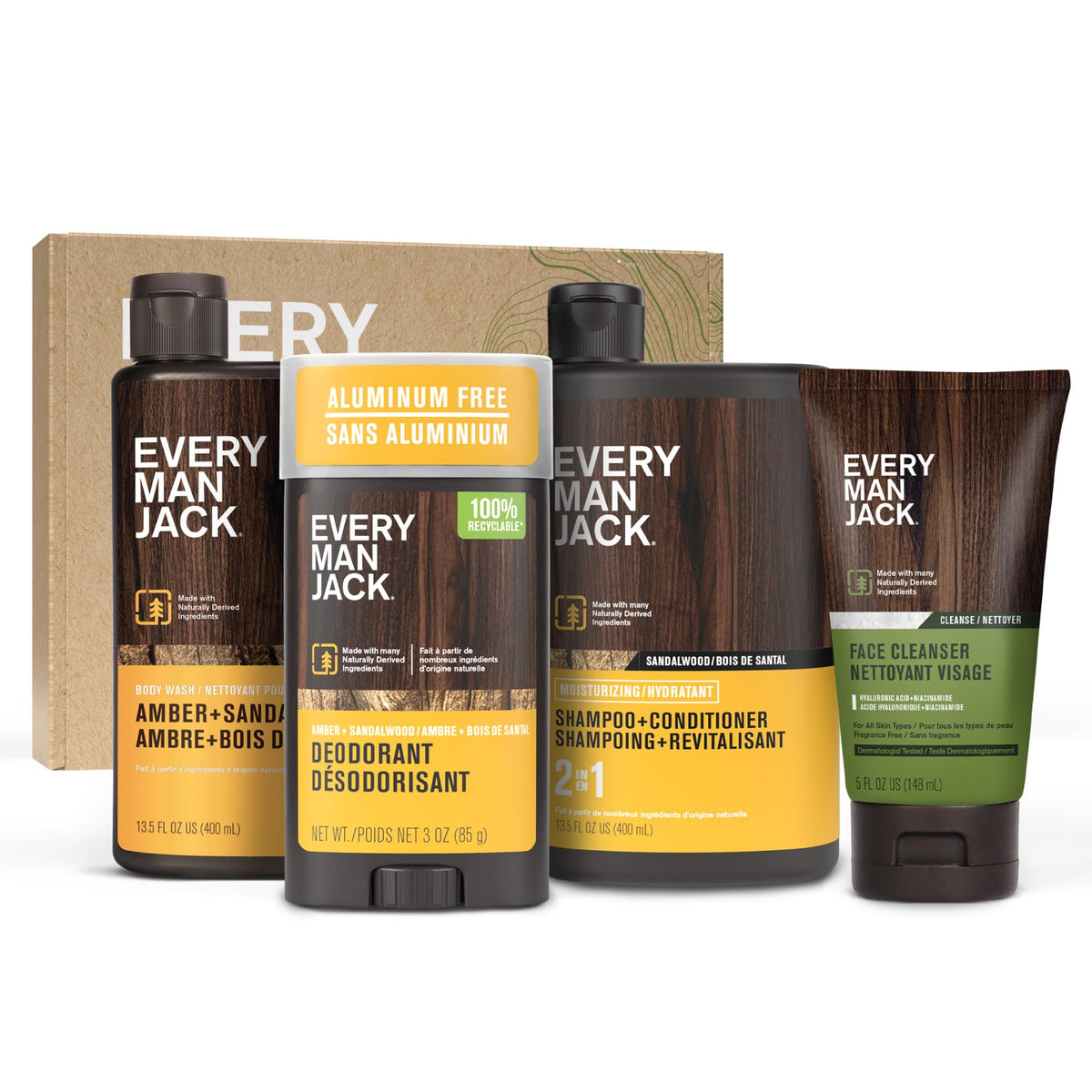 Every Man Jack Bath and Body Shower Gift Set Amber Sandalwood front view