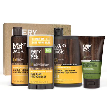 Every Man Jack Bath and Body Shower Gift Set Amber Sandalwood front view