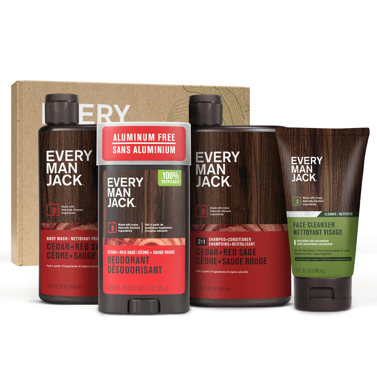 Every Man Jack Bath and Body Shower Gift Set Cedar Red Sage front view