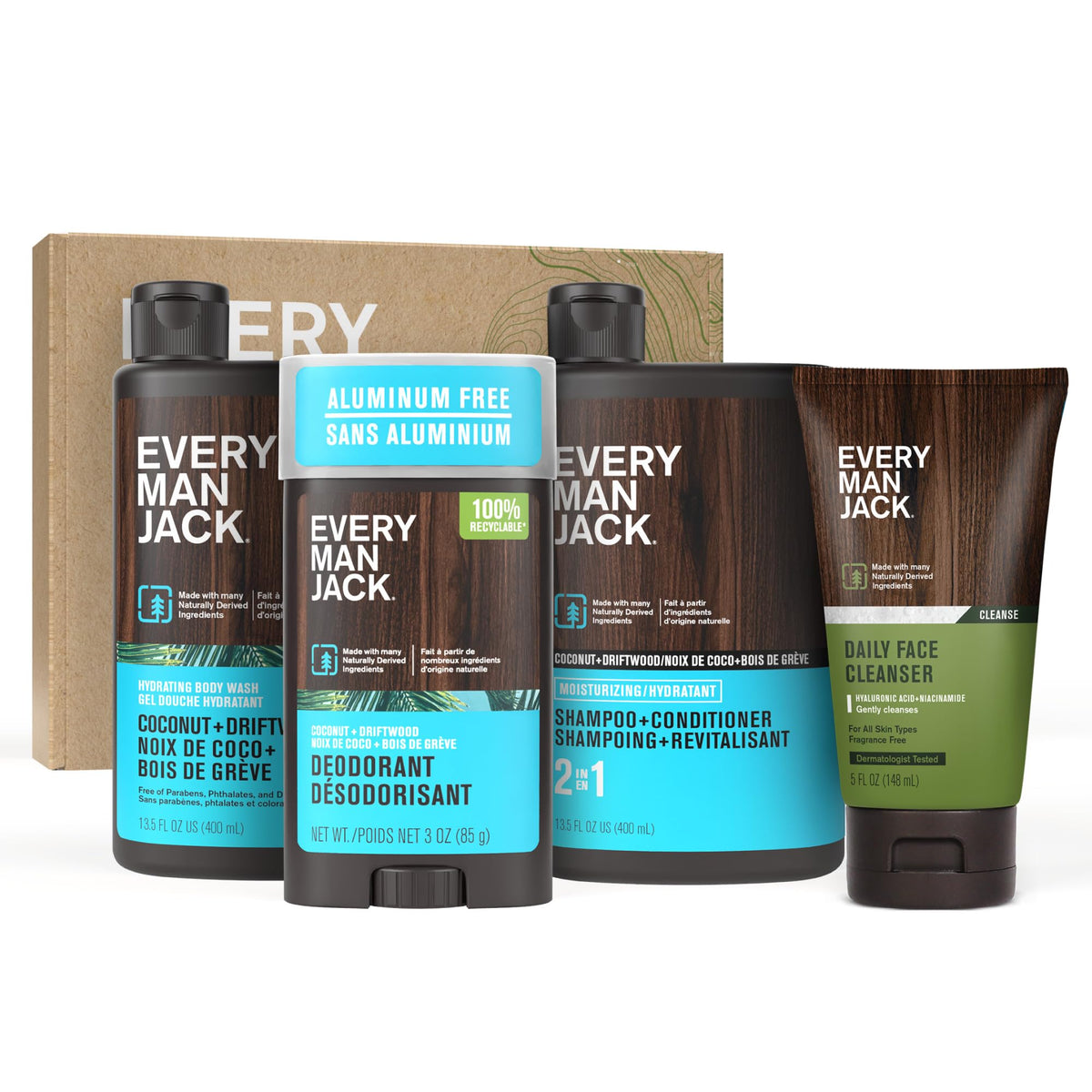 Every Man Jack Bath and Body Shower Gift Set Coconut Driftwood front view