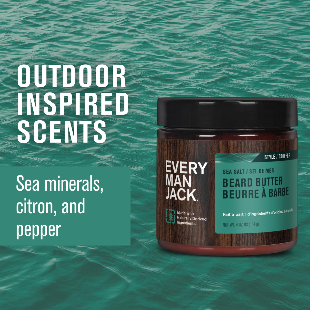 Every Man Jack Beard Butter displayed with natural ingredients
