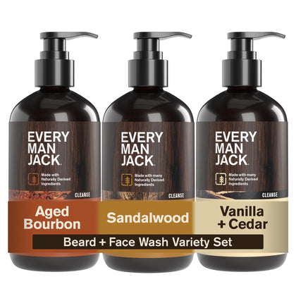 Every Man Jack Beard + Face Wash 3-Pack front view with three bottles