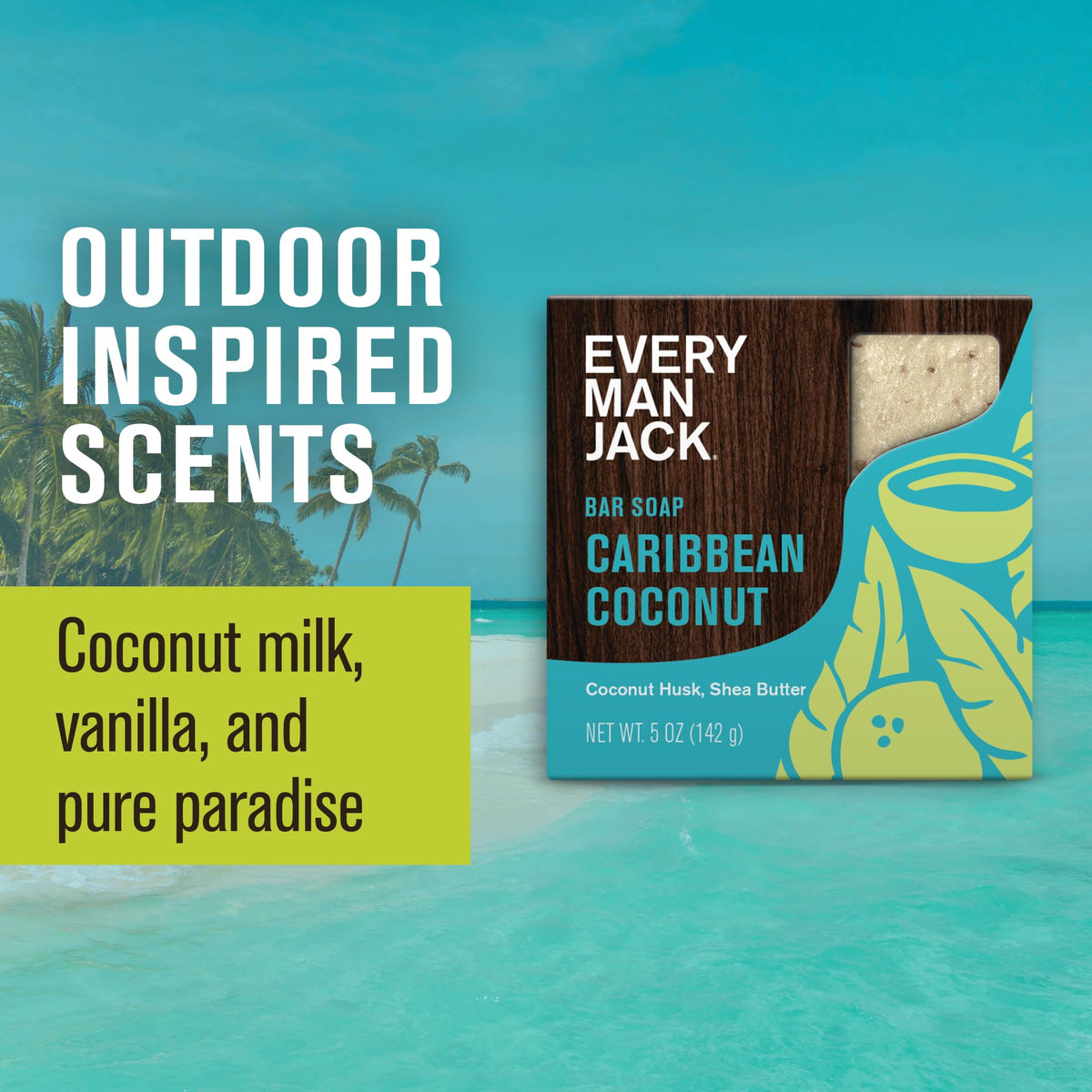 Every Man Jack Body Bar Soap Tropical Coconut 5oz close-up of bar