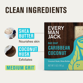 Every Man Jack Body Bar Soap Tropical Coconut in shower setting