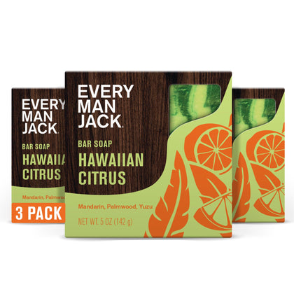 Every Man Jack Cold Processed Mens Bar Soap 3 Pack Hawaiian Citrus front view