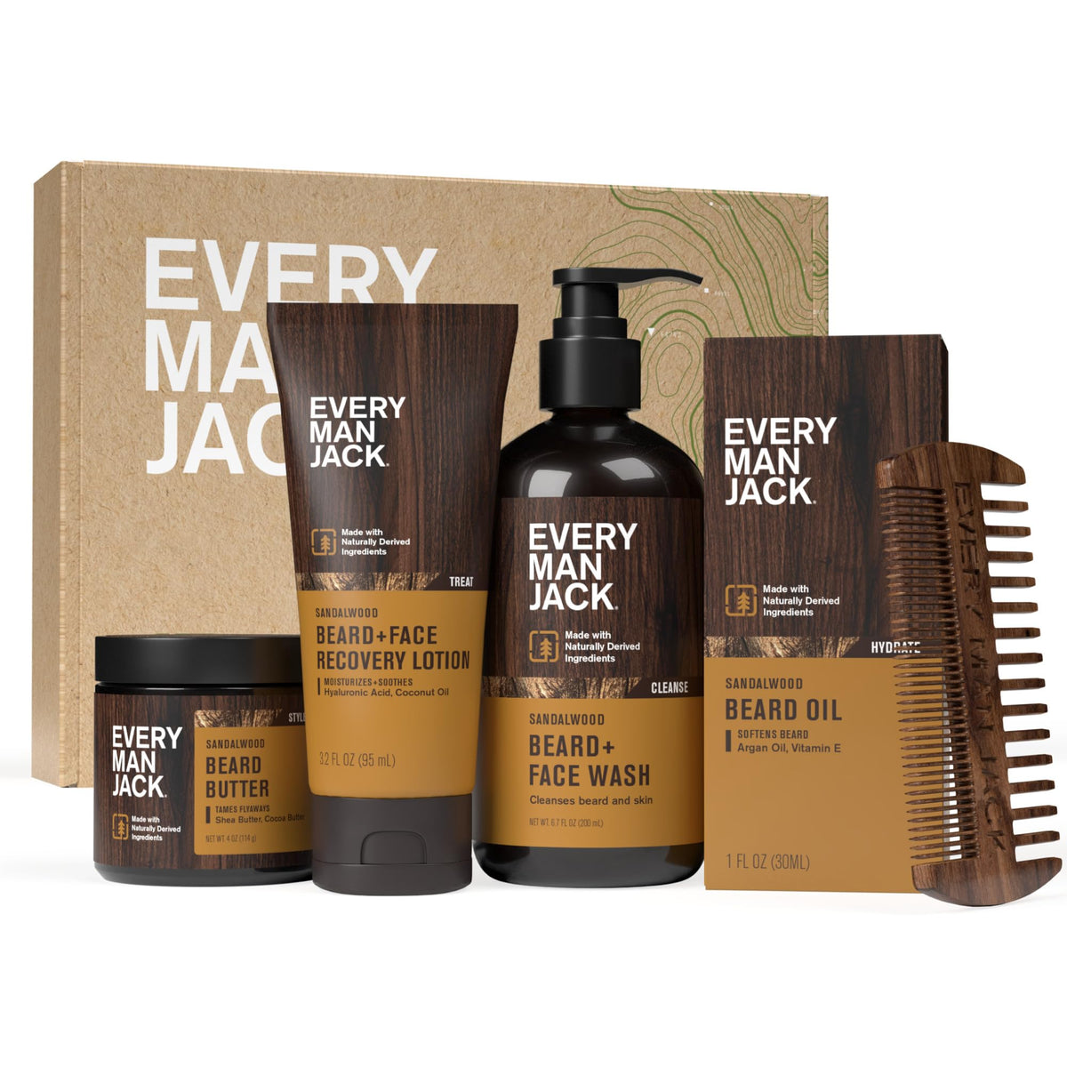 Every Man Jack Complete Beard Care Kit Sandalwood Teak front view
