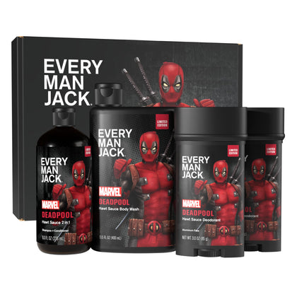 Every Man Jack Deadpool Body Set packaging front view