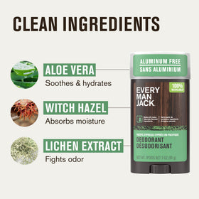 Every Man Jack Deodorant Pacific Cypress on a bathroom shelf