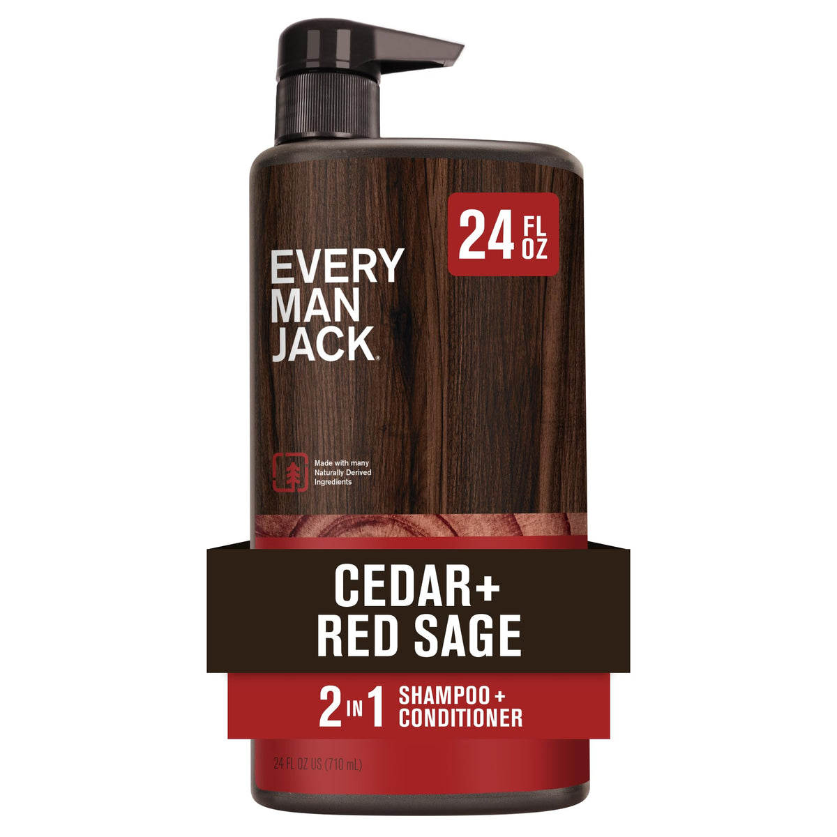 Every Man Jack Men's 2-in-1 Shampoo & Conditioner Cedar Red Sage 24 oz front view