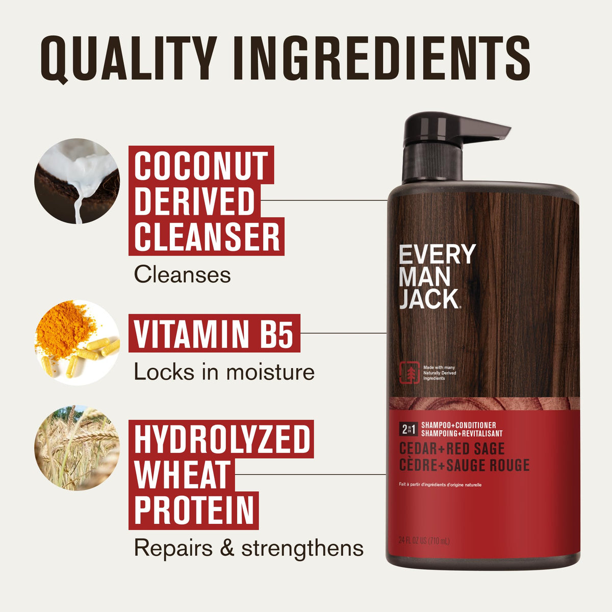 Every Man Jack Men's 2-in-1 Shampoo & Conditioner Cedar Red Sage 24 oz ingredients list