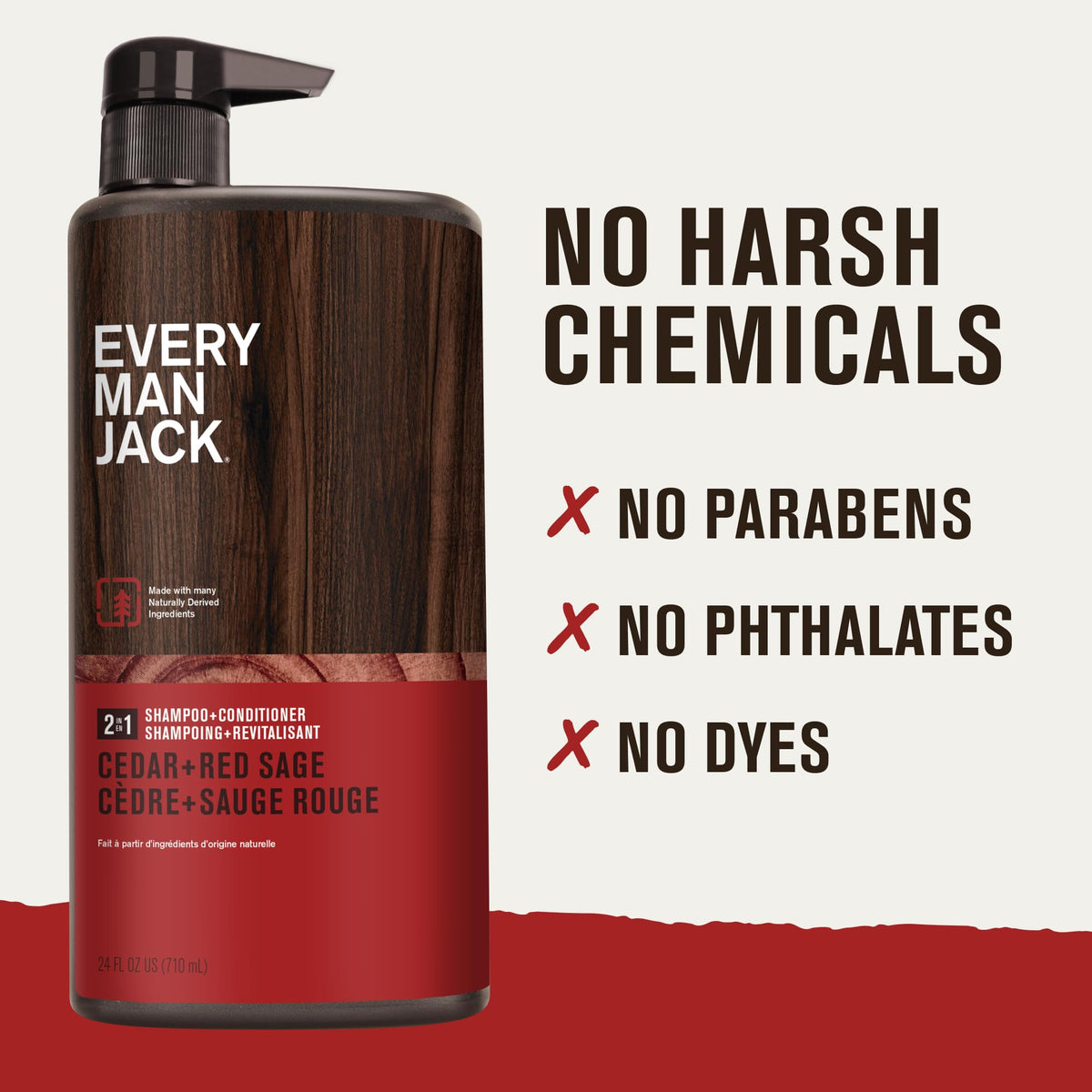 Every Man Jack Men's 2-in-1 Shampoo & Conditioner Cedar Red Sage 24 oz packaging