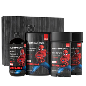 Every Man Jack Spider-Man Body Set front view with body wash and shampoo