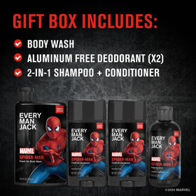 Every Man Jack Spider-Man Body Set packaging showing grooming essentials