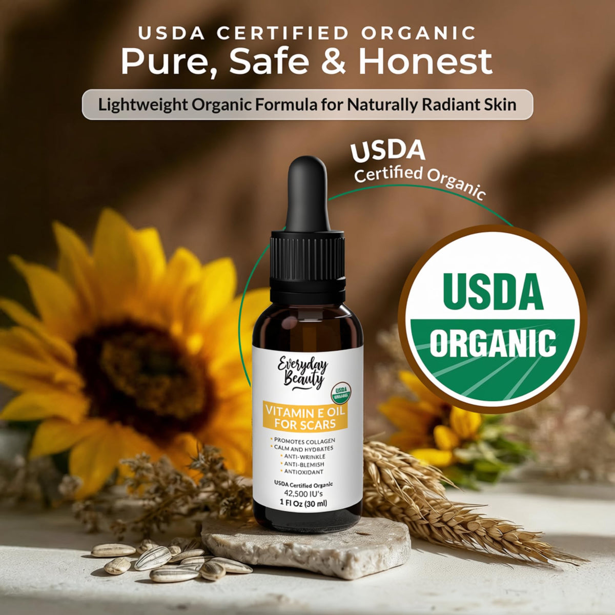 Everyday Beauty Organic Vitamin E Oil for Scars back view