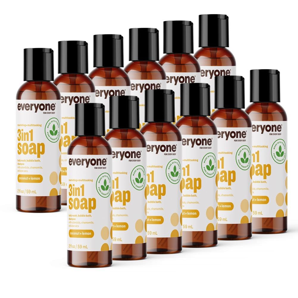 everyone 3-in-1 Body Wash, Shampoo & Bubble Bath Coconut Lemon 2oz bottle front view