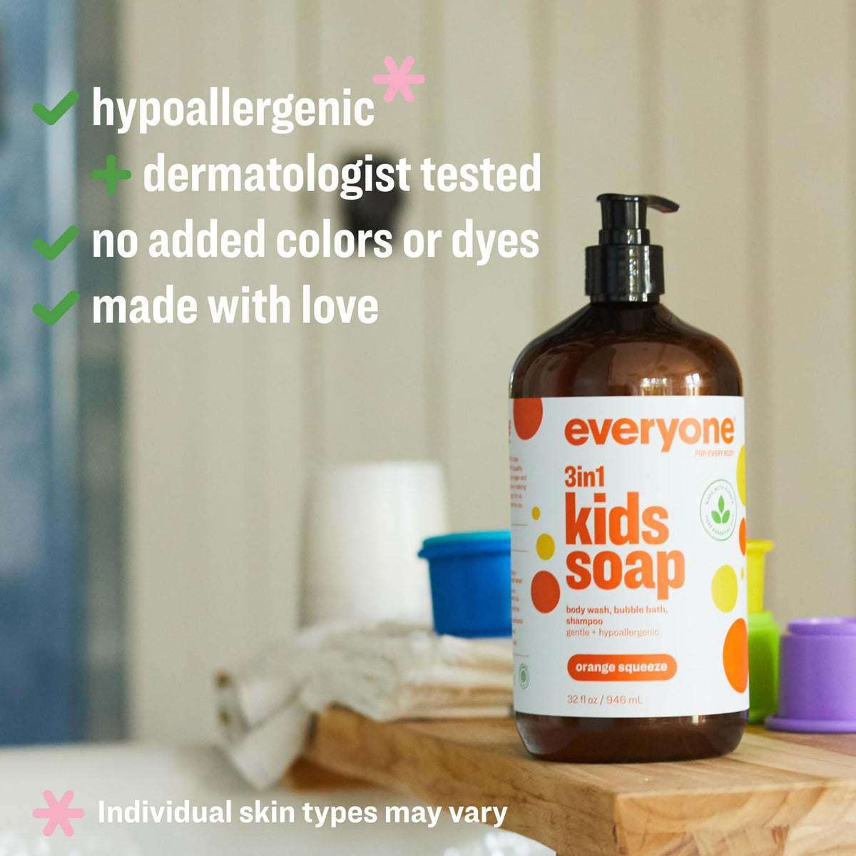 everyone 3-in-1 Kids Body Wash, Bubble Bath & Shampoo, Orange 32oz back view