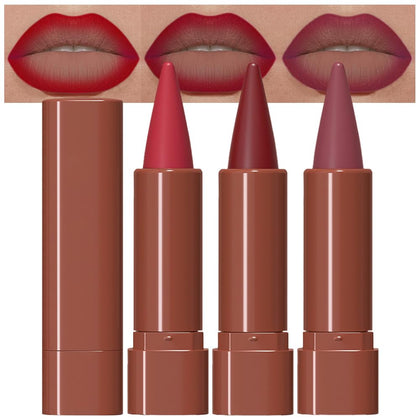evpct 3Pcs Gradient Lipstick and Lip Liner Set in ruby plum, red, and mauve