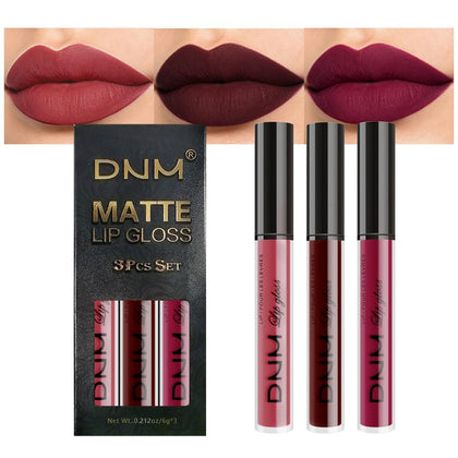 evpct 3Pcs Liquid Lipstick Set dark red and purple shades front view