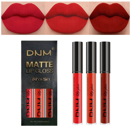 evpct 3Pcs Liquid Lipstick Set in Dark Ruby Fire Red front view