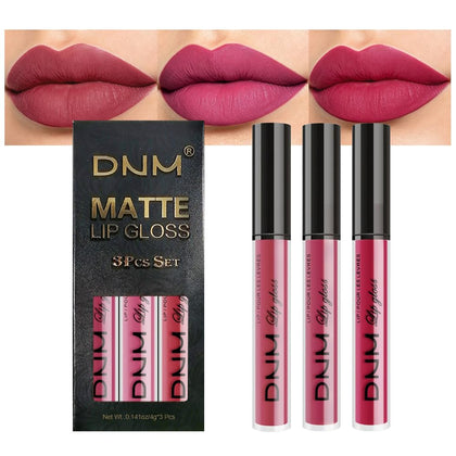 evpct 3Pcs Liquid Lipstick Set in mauve red, berry pink, and rose red